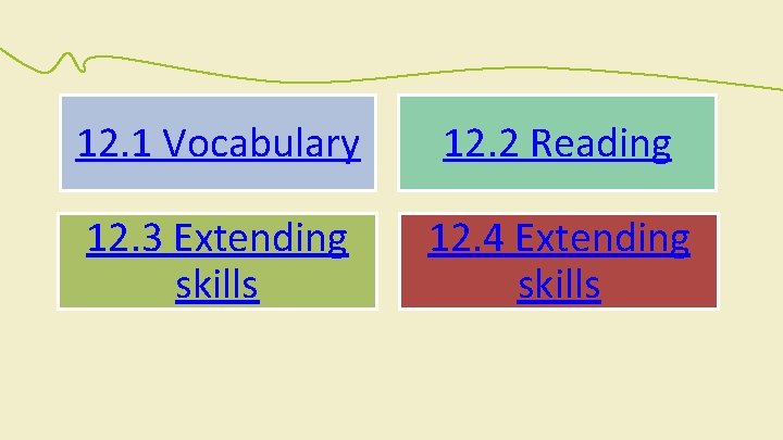 12. 1 Vocabulary 12. 2 Reading 12. 3 Extending skills 12. 4 Extending skills