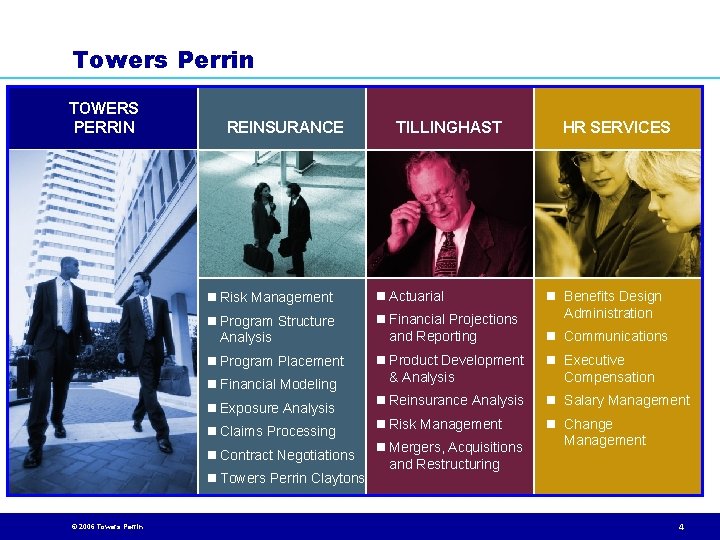 Towers Perrin TOWERS PERRIN REINSURANCE n Risk Management n Actuarial n Program Structure n