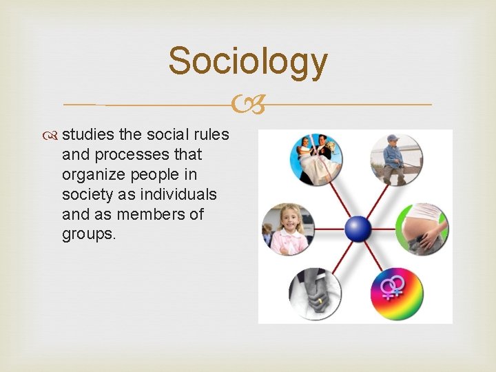 Sociology studies the social rules and processes that organize people in society as individuals