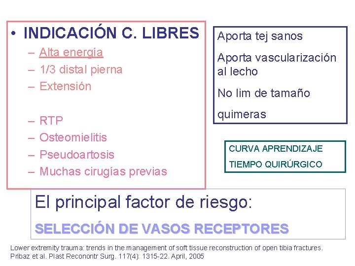  • INDICACIÓN C. LIBRES – Alta energía – 1/3 distal pierna – Extensión