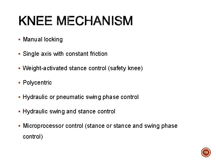 § Manual locking § Single axis with constant friction § Weight-activated stance control (safety