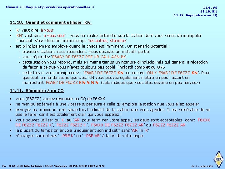 Manuel « Ethique et procédures opérationnelles » 11. 9. AS 11. 10. KN 11.