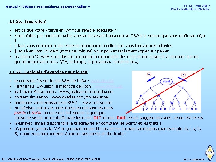 Manuel « Ethique et procédures opérationnelles » 11. 25. Trop vite ? 11. 26.