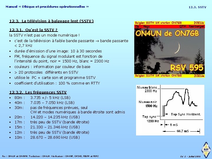 Manuel « Ethique et procédures opérationnelles » 12. 3. SSTV 12. 3. La télévision