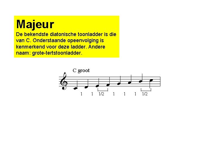 Majeur De bekendste diatonische toonladder is die van C. Onderstaande opeenvolging is kenmerkend voor