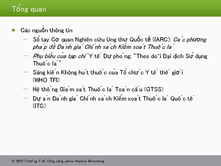 Tô ng quan Các nguồn thông tin Sô tay Cơ quan Nghiên cứu Ung