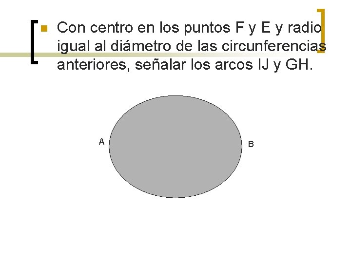 n Con centro en los puntos F y E y radio igual al diámetro n Con centro en los puntos F y E y radio igual al diámetro
