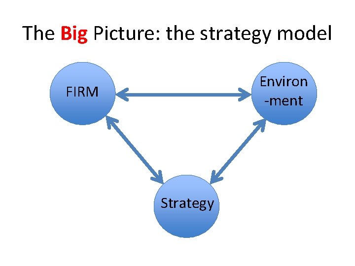 The Big Picture: the strategy model Environ -ment FIRM Strategy 