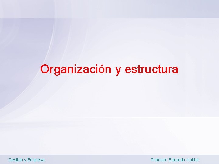 Organización y estructura Gestión y Empresa Profesor: Eduardo Kohler 