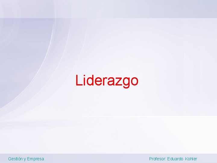 Liderazgo Gestión y Empresa Profesor: Eduardo Kohler 