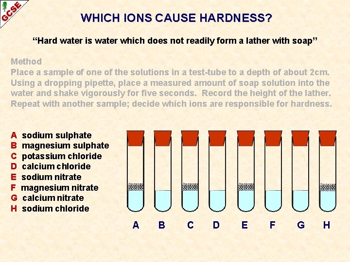 WHICH IONS CAUSE HARDNESS? “Hard water is water which does not readily form a