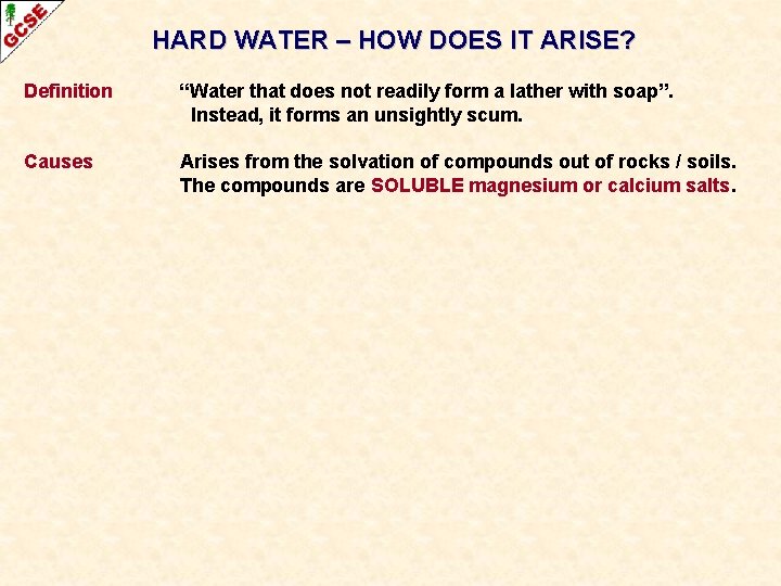 HARD WATER – HOW DOES IT ARISE? Definition “Water that does not readily form