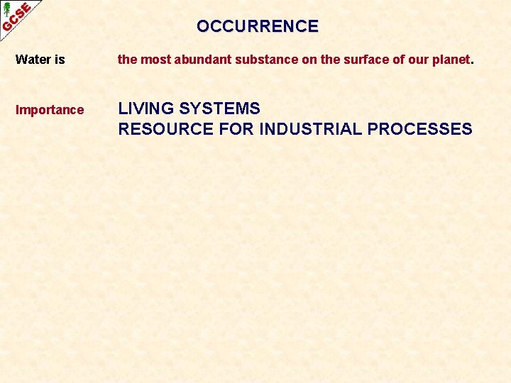 OCCURRENCE Water is the most abundant substance on the surface of our planet. Importance