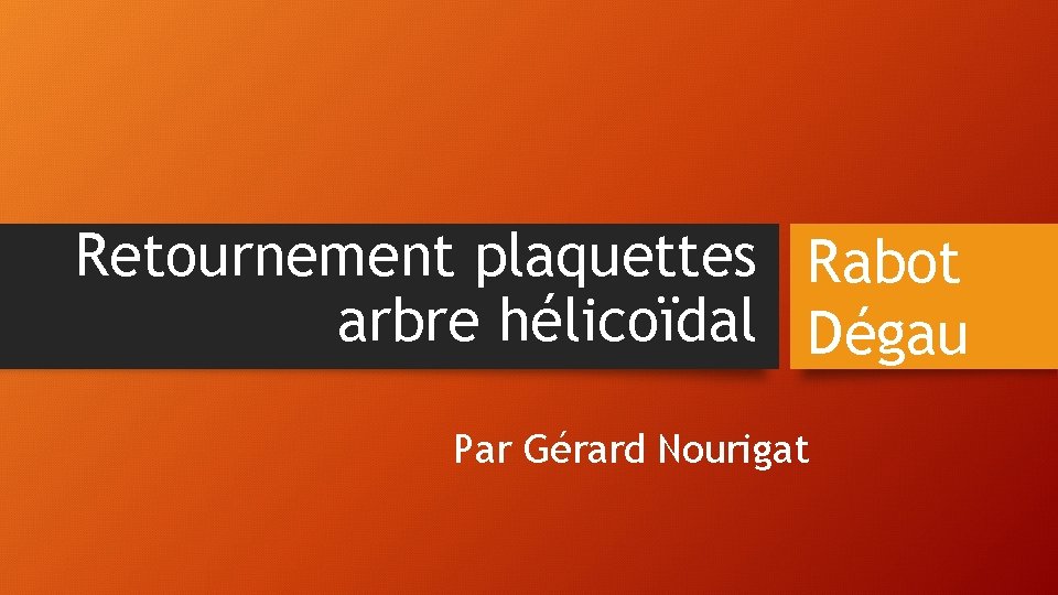 Retournement plaquettes Rabot arbre hélicoïdal Dégau Par Gérard Nourigat 