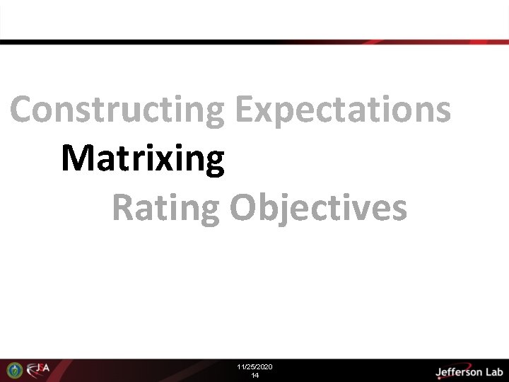 Constructing Expectations Matrixing Rating Objectives 11/25/2020 14 Constructing Expectations Matrixing Rating Objectives 11/25/2020 14