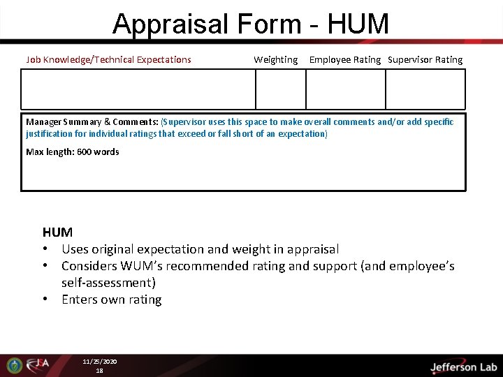 Appraisal Form - HUM Job Knowledge/Technical Expectations Create and publish online course for HR Appraisal Form - HUM Job Knowledge/Technical Expectations Create and publish online course for HR