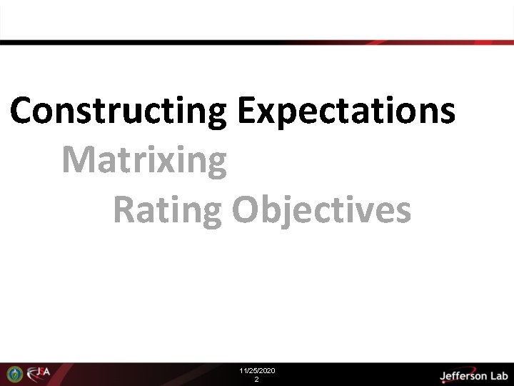 Constructing Expectations Matrixing Rating Objectives 11/25/2020 2 Constructing Expectations Matrixing Rating Objectives 11/25/2020 2