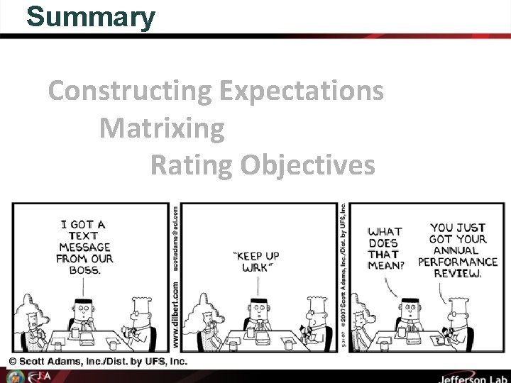 Summary Constructing Expectations Matrixing Rating Objectives Summary Constructing Expectations Matrixing Rating Objectives