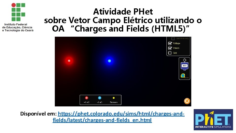 Atividade PHet sobre Vetor Campo Elétrico utilizando o OA “Charges and Fields (HTML 5)”