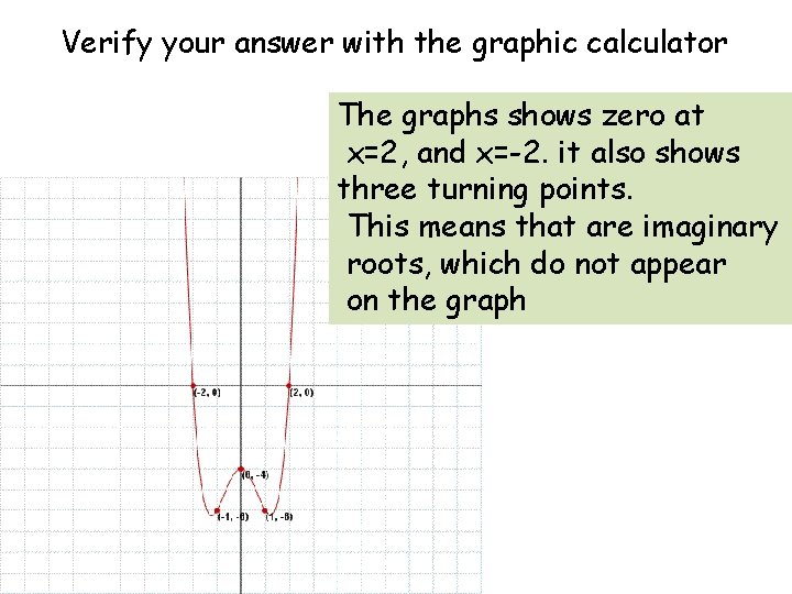 Verify your answer with the graphic calculator The graphs shows zero at x=2, and