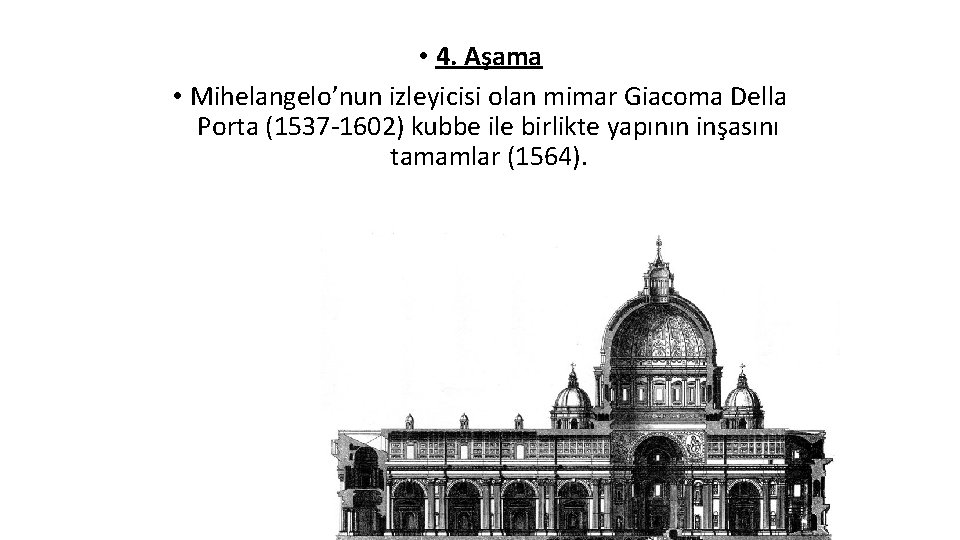 • 4. Aşama • Mihelangelo’nun izleyicisi olan mimar Giacoma Della Porta (1537 -1602)