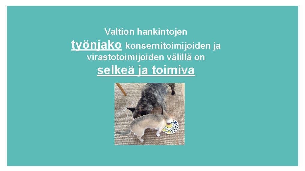 Valtion hankintojen työnjako konsernitoimijoiden ja virastotoimijoiden välillä on selkeä ja toimiva 