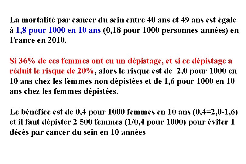 La mortalité par cancer du sein entre 40 ans et 49 ans est égale