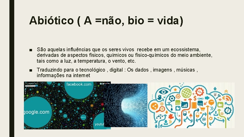 Abiótico ( A =não, bio = vida) ■ São aquelas influências que os seres