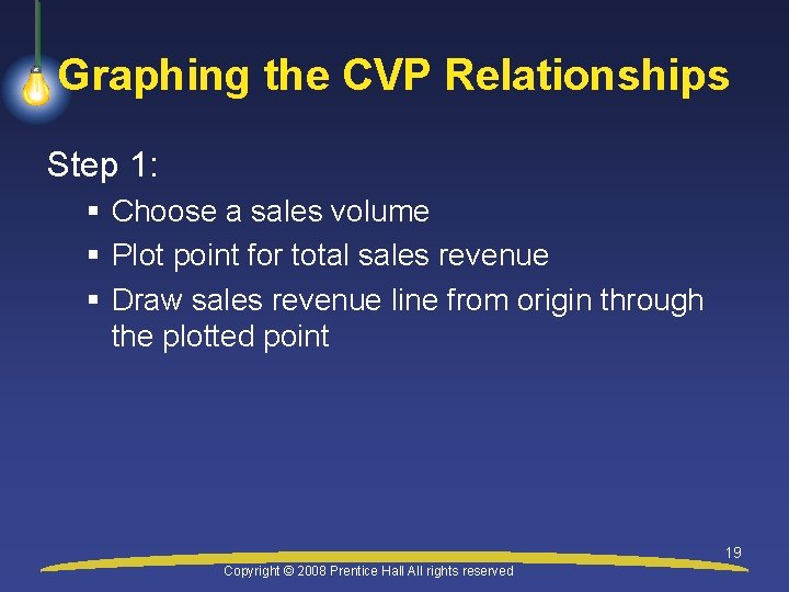 Graphing the CVP Relationships Step 1: § Choose a sales volume § Plot point