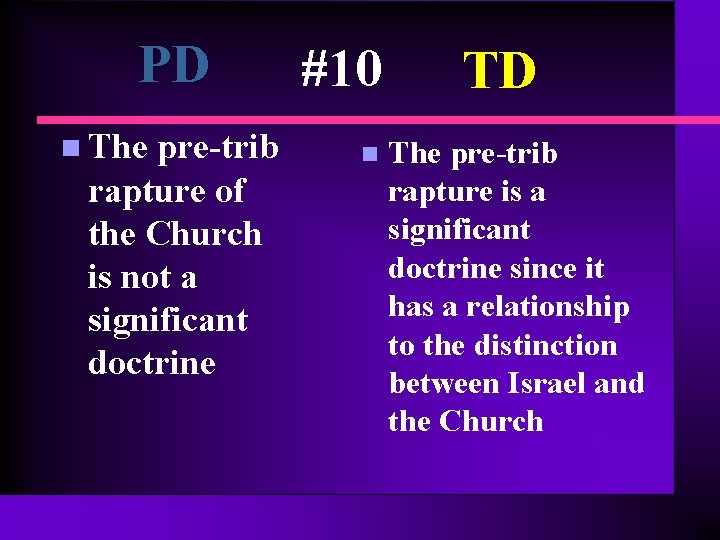 PD n The pre-trib rapture of the Church is not a significant doctrine #10 PD n The pre-trib rapture of the Church is not a significant doctrine #10