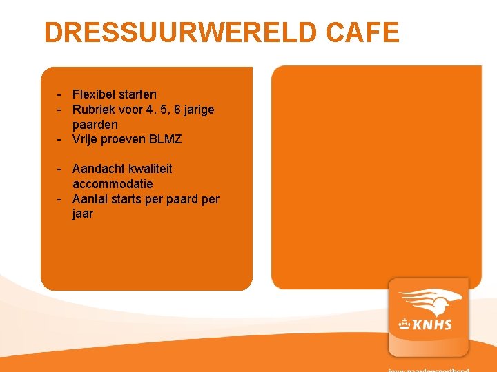 DRESSUURWERELD CAFE - Flexibel starten - Rubriek voor 4, 5, 6 jarige paarden -