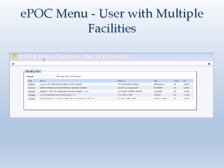 e. POC Menu - User with Multiple Facilities 