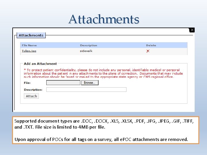 Attachments Supported document types are. DOC, . DOCX, . XLSX, . PDF, . JPG,