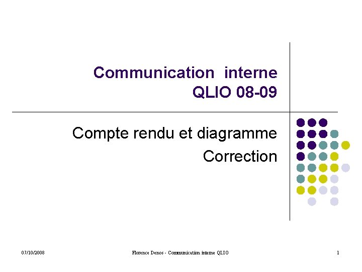 Communication interne QLIO 08 -09 Compte rendu et diagramme Correction 07/10/2008 Florence Denos -