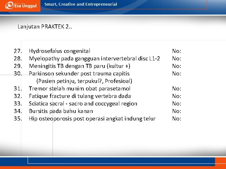 Lanjutan PRAKTEK 2. . 27. 28. 29. 30. 31. 32. 33. 34. 35. Hydrosefalus