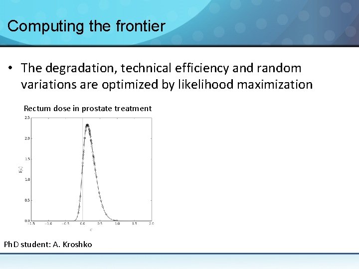 Computing the frontier • The degradation, technical efficiency and random variations are optimized by