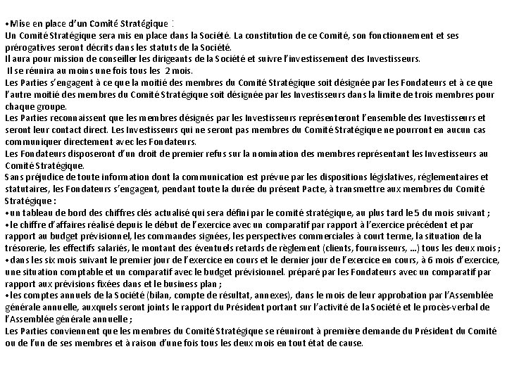  • Mise en place d’un Comité Stratégique : Un Comité Stratégique sera mis