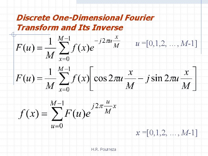 Discrete One-Dimensional Fourier Transform and Its Inverse u =[0, 1, 2, …, M-1] x