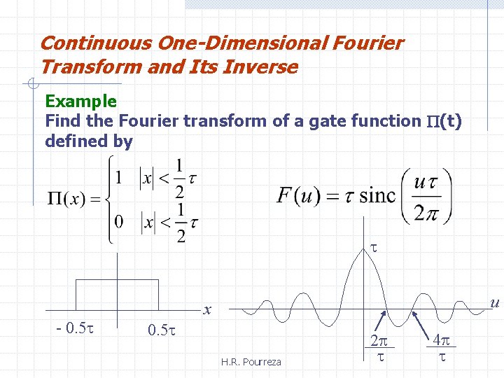 Continuous One-Dimensional Fourier Transform and Its Inverse Example Find the Fourier transform of a