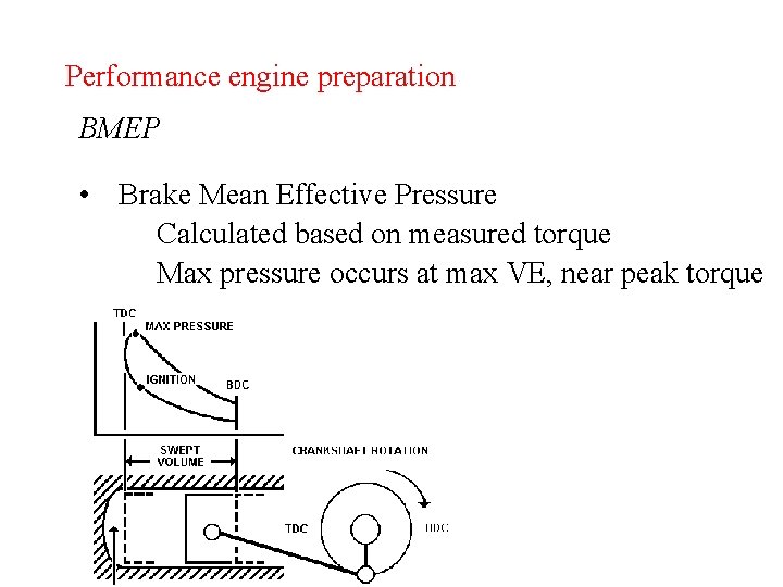 Performance engine preparation BMEP • Brake Mean Effective Pressure Calculated based on measured torque