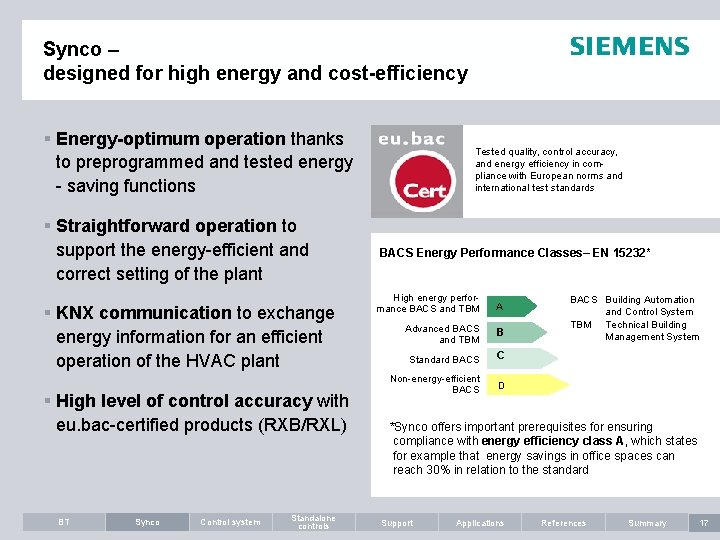 Synco – designed for high energy and cost-efficiency § Energy-optimum operation thanks to preprogrammed