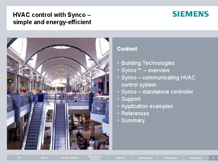 HVAC control with Synco – simple and energy-efficient Inhalt Content § Building Technologies §