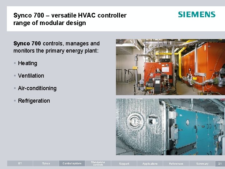 Synco 700 – versatile HVAC controller range of modular design Synco 700 controls, manages