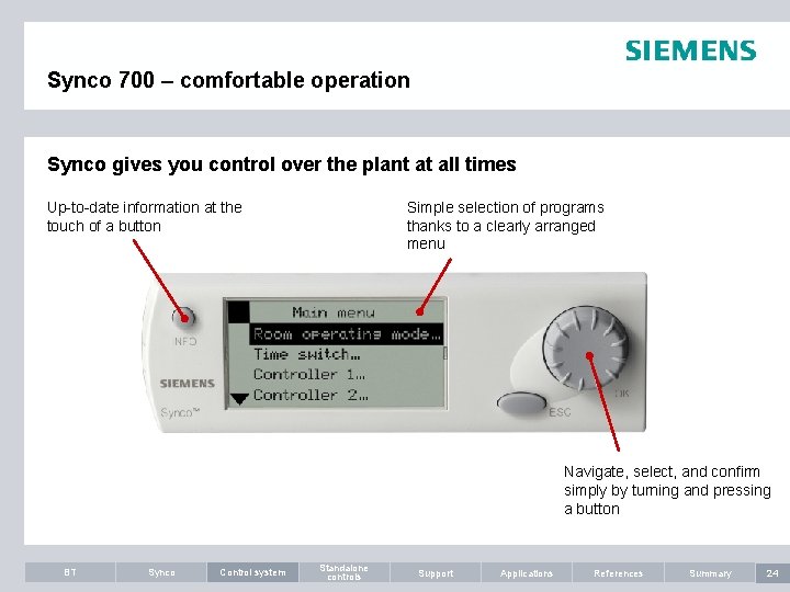 Synco 700 – comfortable operation Synco gives you control over the plant at all