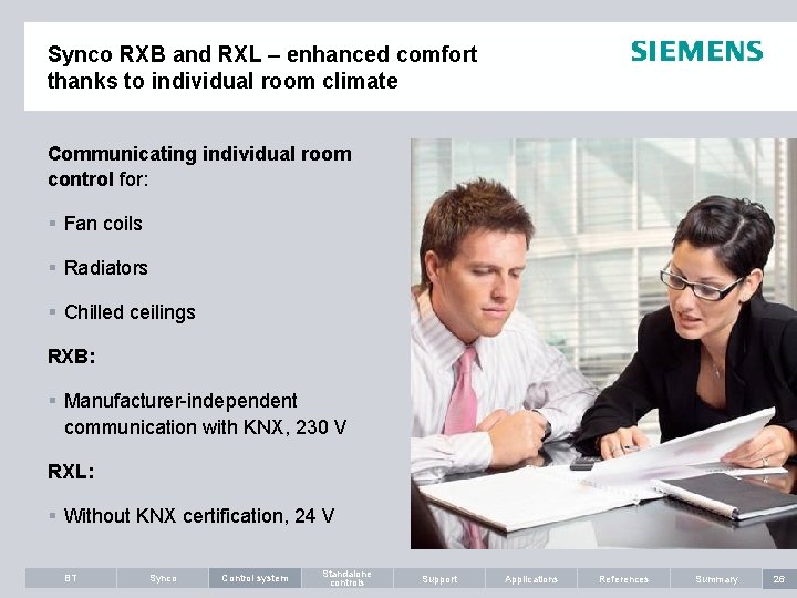 Synco RXB and RXL – enhanced comfort thanks to individual room climate Communicating individual