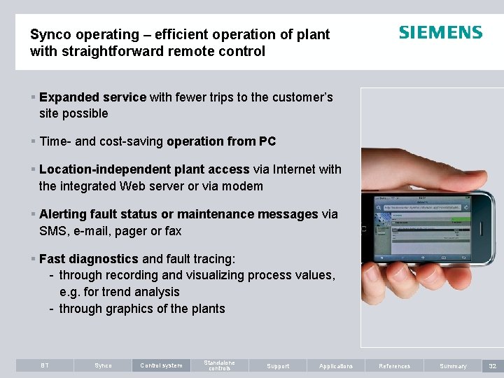 Synco operating – efficient operation of plant with straightforward remote control § Expanded service