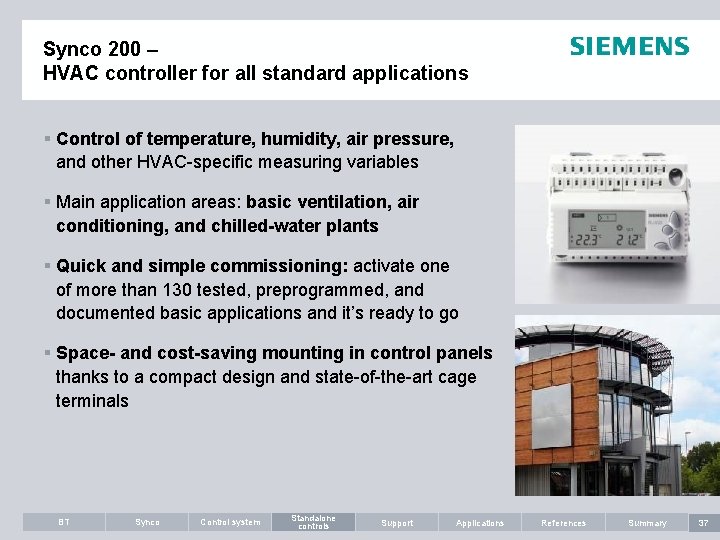 Synco 200 – HVAC controller for all standard applications § Control of temperature, humidity,