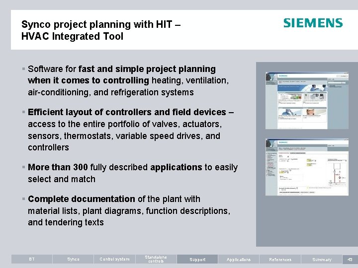 Synco project planning with HIT – HVAC Integrated Tool § Software for fast and