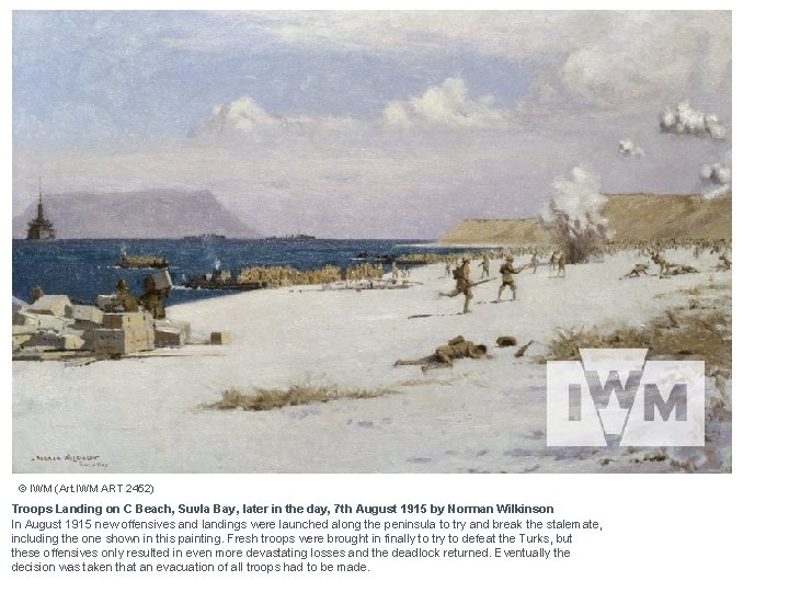 © IWM (Art. IWM ART 2452) Troops Landing on C Beach, Suvla Bay, later