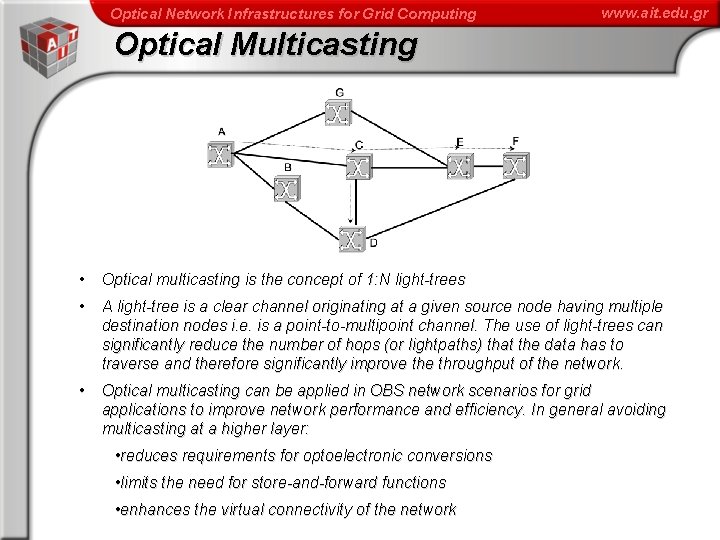 Optical Network Infrastructures for Grid Computing www. ait. edu. gr Optical Multicasting • Optical